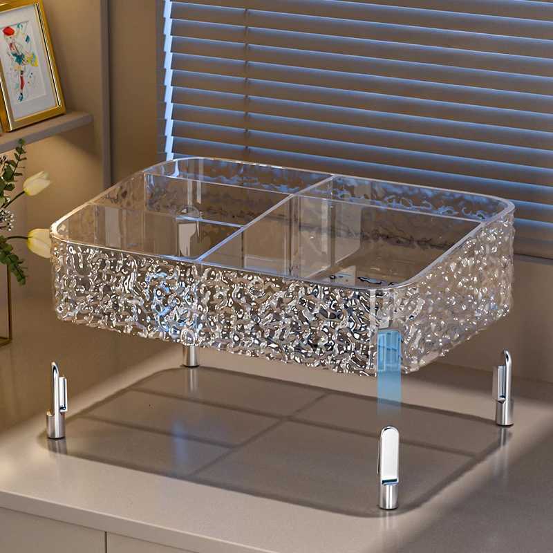 Glacier-print Desktop Makeup Organizer with Legs Clear Lipstick Split Vanity Storage PET Organizer Makeup Organizer Box Y251129