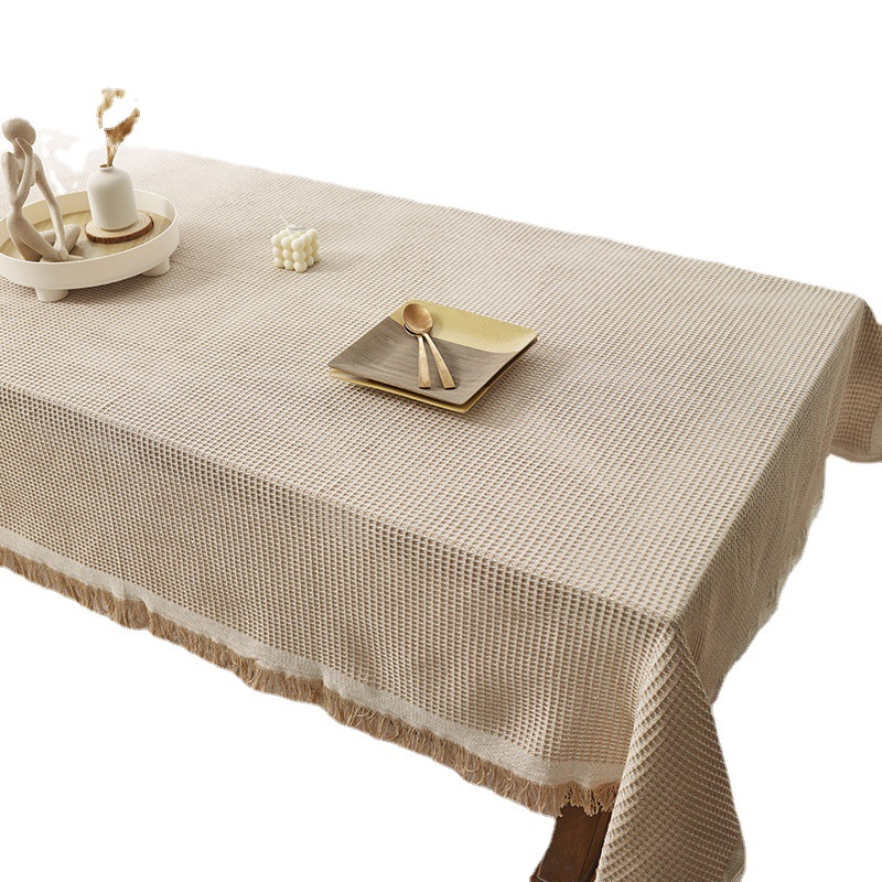 Cotton and linen Japanese waffle solid color bedside table dust cover cloth coffee table mat tablecloth 3X6D01