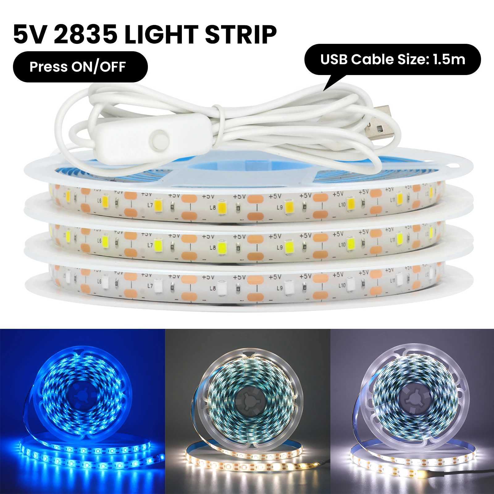 USB DC5V 2835 LED Strip Light Tape With Hand Sweep/Dimmer/ON OFF Switch Flexible Ribbon for Kitchen Room Cabinet TV Backlight M251129