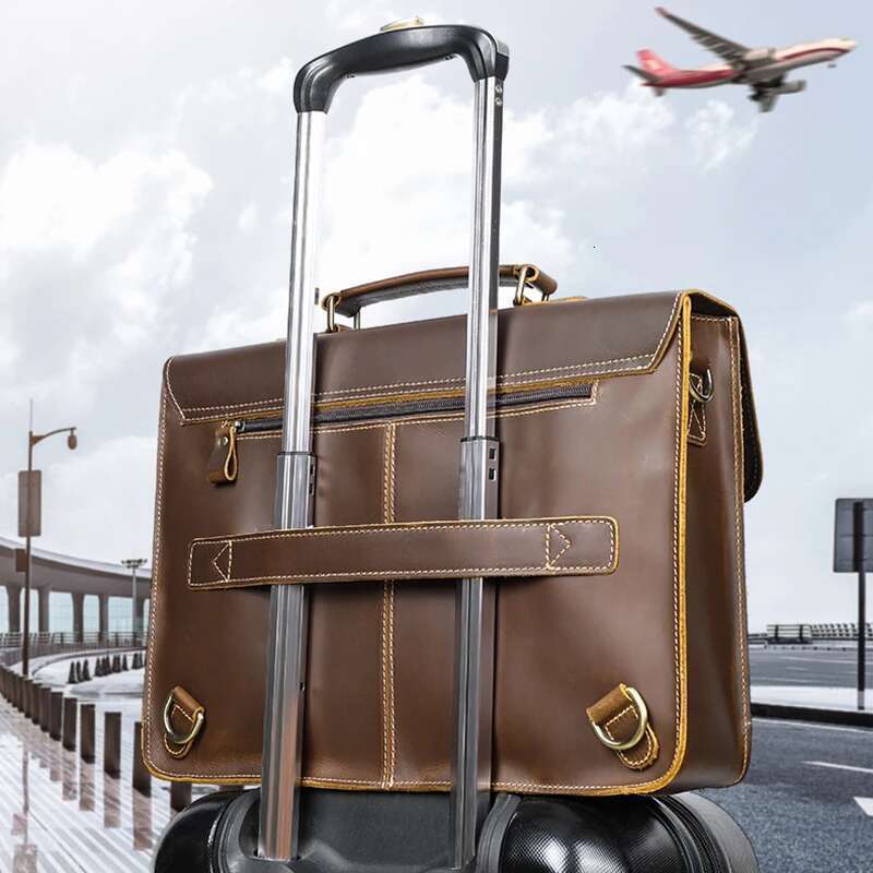 Vintage Handbags Leather Notebook Cowhide Travel Trolley Wheel Lage Men's Messenger Bag Business Briefcases