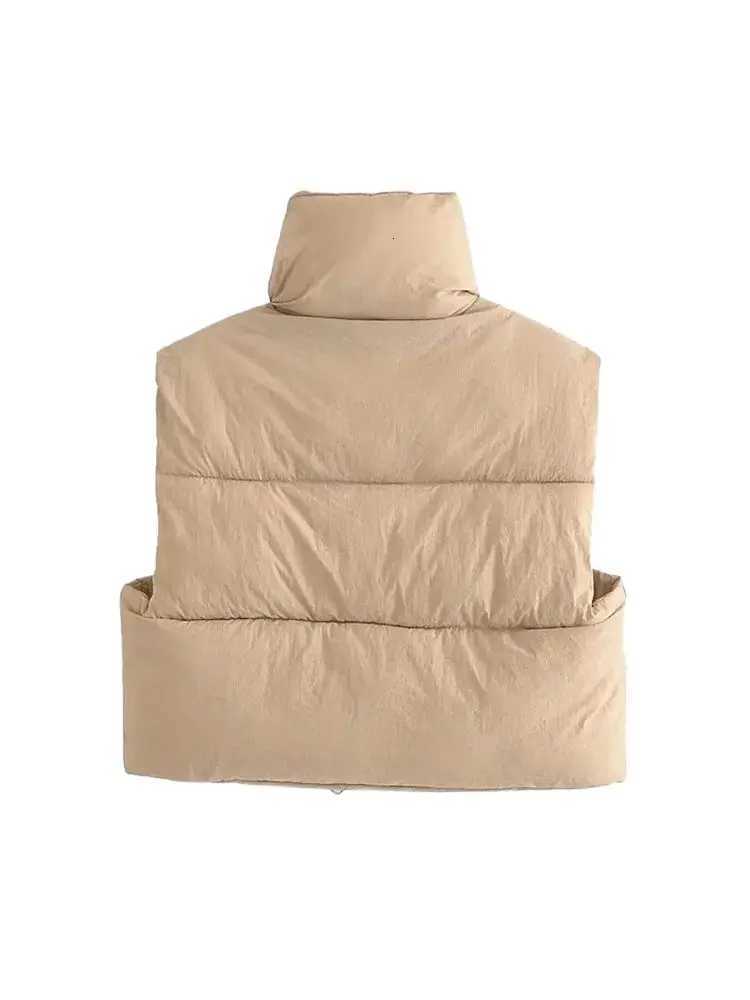 Women Fashion Adjustable Hem Zip-up Crop Padded Waistcoat Vintage High Neck Sleeveless Female Outerwear Chic Vest TopsT251129