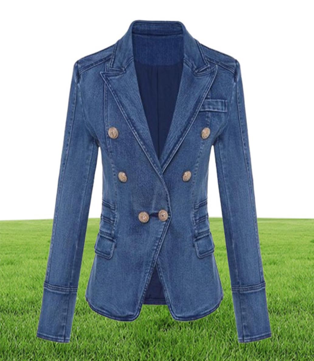 HIGH QUALITY New Fashion Designer Blazer Women039s Metal Lion Buttons Double Breasted Denim Blazer Jacket Outer Coat CJ1914088348