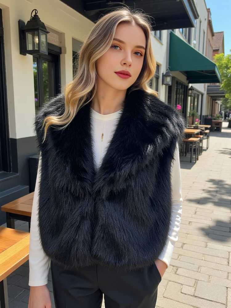 MUJER Faux Fur Sleeveless Vest Women Black Cropped Vests for Women Winter Womens Warm Vest Fashion Waistcoat Padded Vest WomanT251129