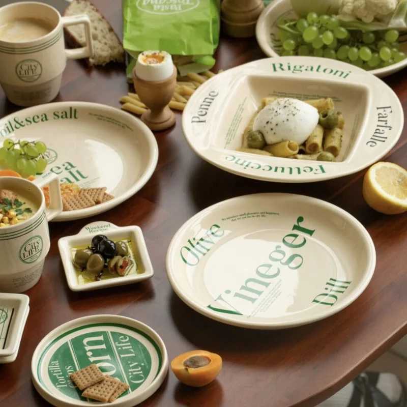 Luxury Korean Minority Letter Plate Dessert Bowl Breakfast Dim Sum Dessert High- Dinner Plates Tableware Y251129