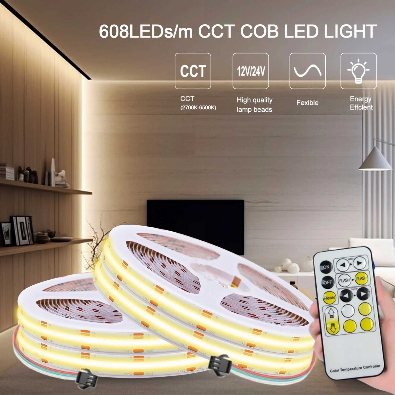 CCT COB LED Strip Light With 15keys RF Wireless Remote Controller RA90 Dimmable Adjust Brightness WWCW Dual Color Linear Tape M251129