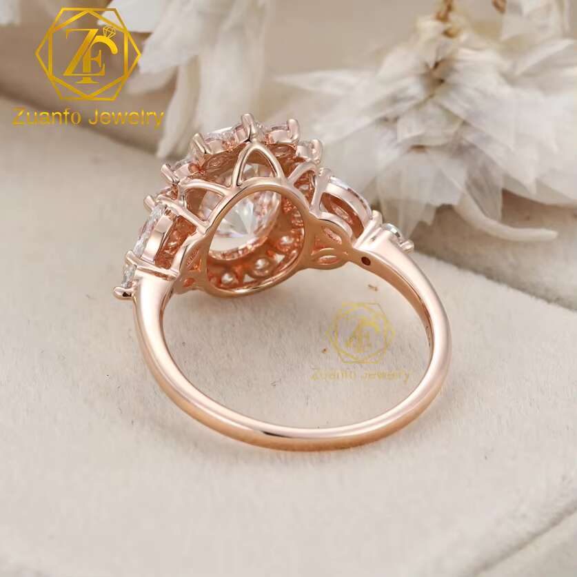 Luxury Vintage Cluster Ring 2.5 ct Oval Cut Moissanite 14K 18K Rose Gold Moissanite Ring for Engagement or Anniversary