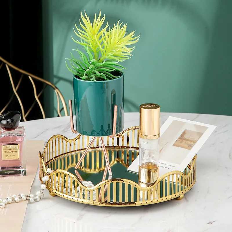 Mirror Glass Plate Golden Metal Storage Tray Home Living Room Luxury Display Plate Decoration Fruit Plate Y251129