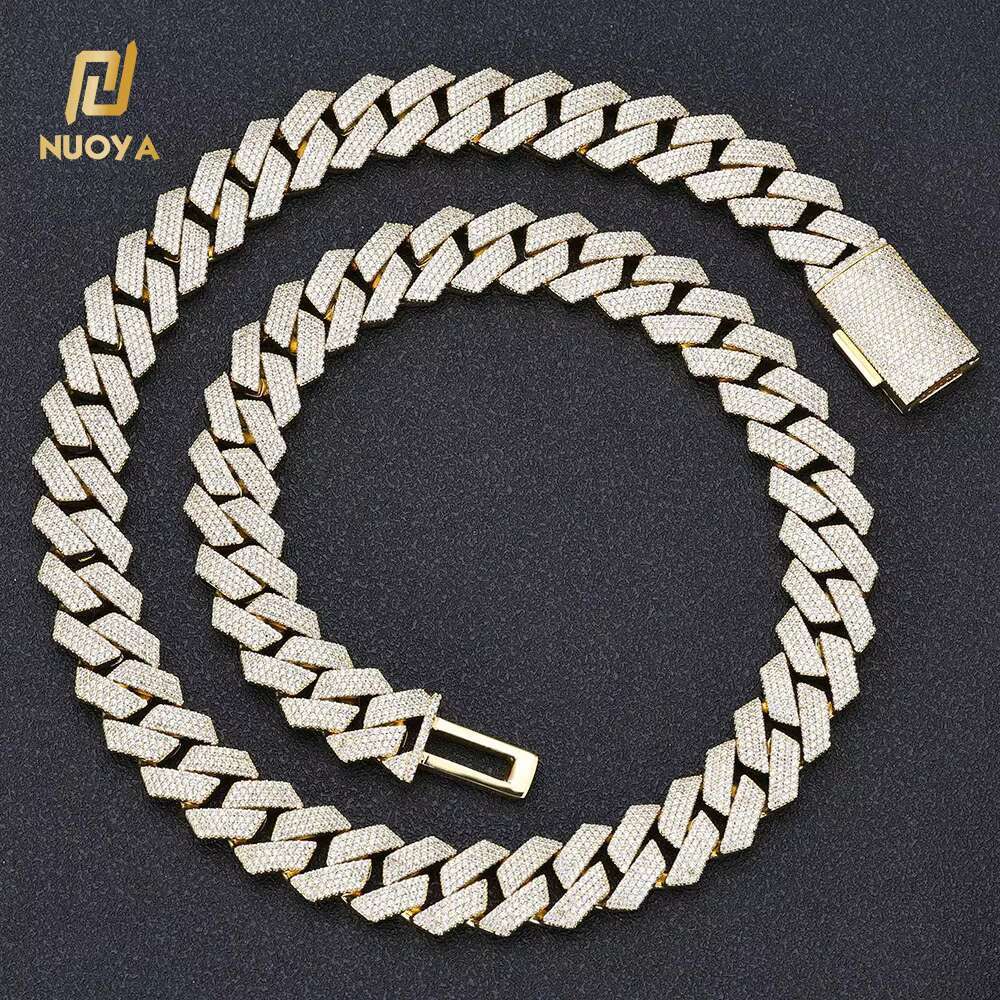 NUOYA Unisex White Gold Plated Brass Micro Pave Zircon Necklace Shiny Diamond Link Iced Jewelry Pearl Money Bag Chain Gift Women