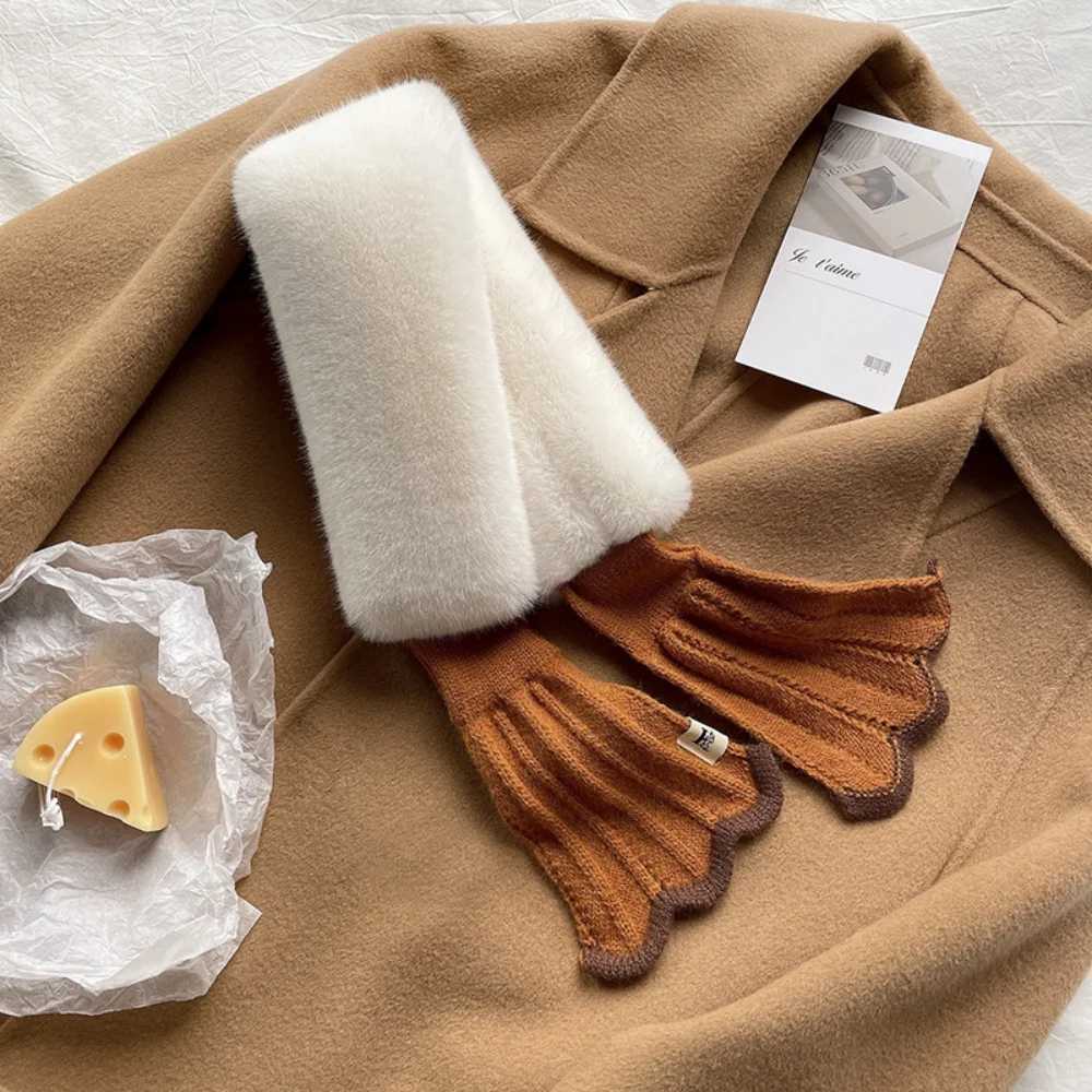 Winter Plush Scarf Woman Thick Fish Tail Wool Knit Cross Fur Collar Outdoor Cycling Neck Protect Cervical Spine Warm ScarveJ251129