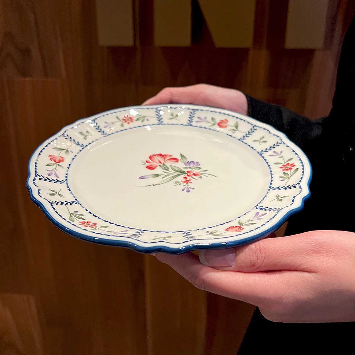 Luxury French Style Flower Printed Ceramic Tableware Dessert Plate Vintage Household Serving Plates Exquisite R Bowl Gift for Friend Y251129
