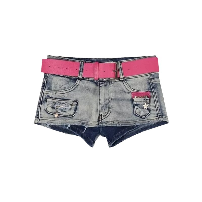 Skirts European and American y2k spicy girl ultra short skirt, women's summer hip lifting denim shorts, low waist sexy A-line hip hugging half bo
