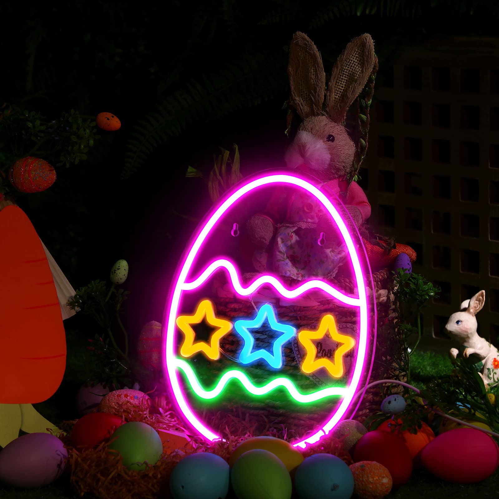 Easter Egg Neon Signs Easter Decorations Light up LED Neon Sign Light USB Wall Bar Living Room Decor for Spring Decor Party Home Bedroom Table Gifts,