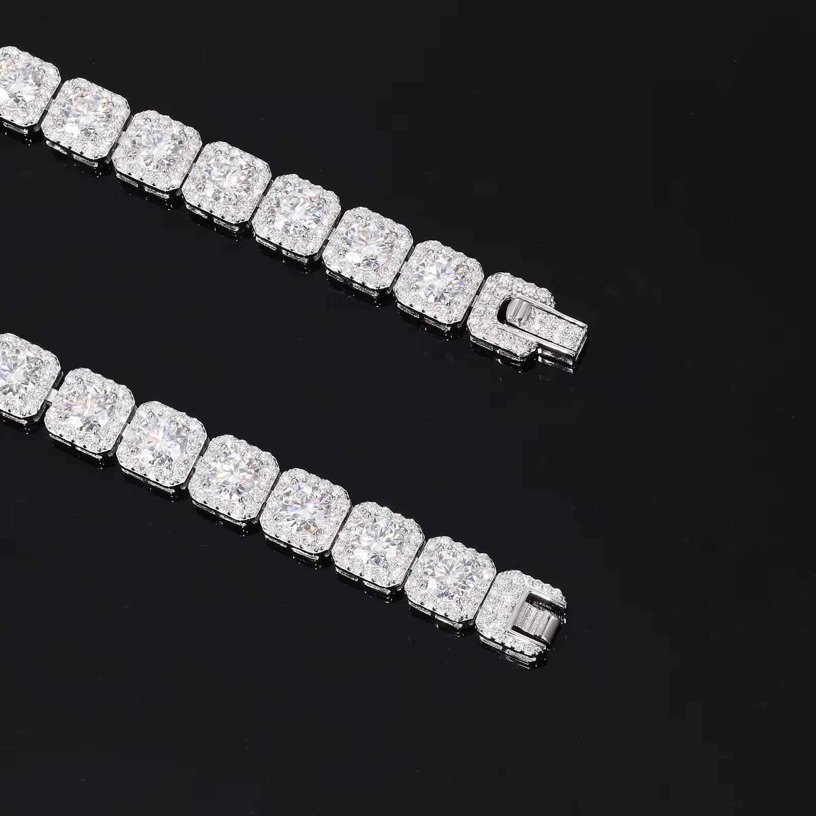 GRA Certified Moissanite Iced Out 8mm 925 Silver Square Tennis Bracelet Diamond Tester Pass Hip Hop Bling Jewelry for Men