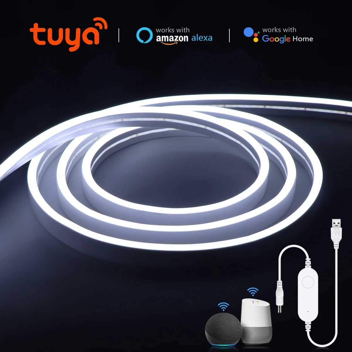 5V USB Tuya Smart Home WiFi Neon LED Strip 1M 2M 3M 5M White/Warm White Dimmable LED Strip Light Work With Alexa Google Home M251129