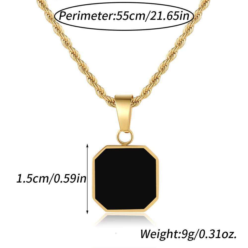 Stylish Men's Black Enamel Necklaces, Stainless Steel Square Pendant Necklace,Minimalist Male Collar Jewelry Gift C251129