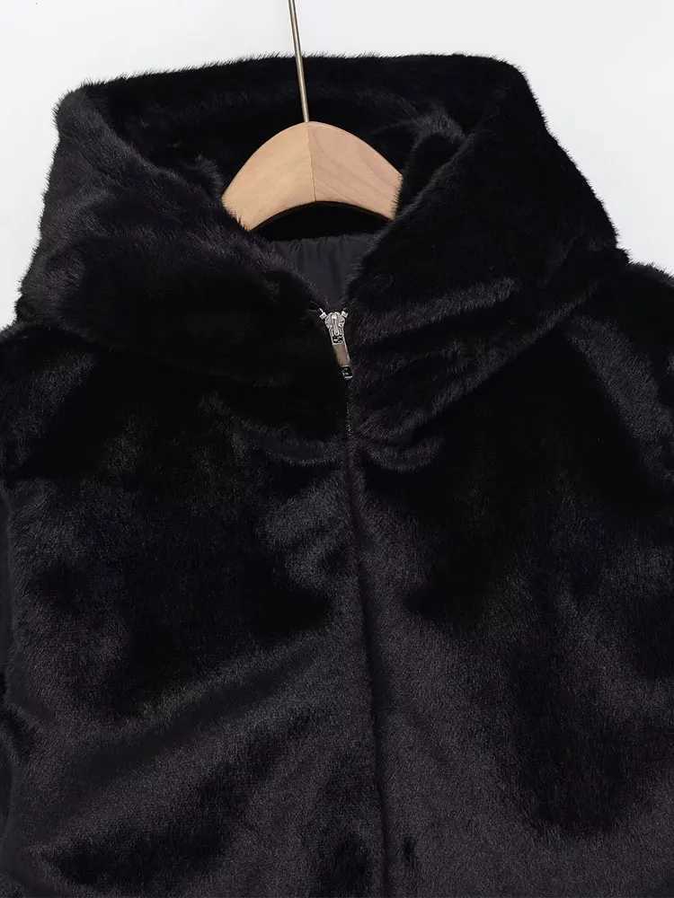 TFAFXY Women Faux Fur Sleeveless Coat 2025 Autumn Winter Hooded Loose Jacket Female Short Waistcoat Coat Y2KT251129