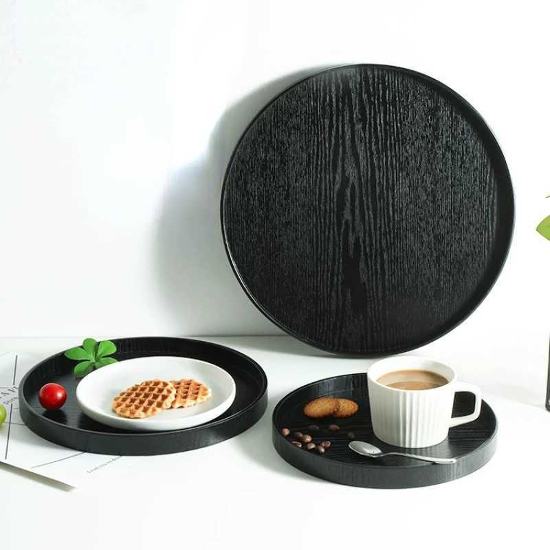 Black Wooden Tray Rectangular Solid Wood Flat Tray Restaurant Dessert Coffee Tray Household Tea Tray Trays Decorative Y251129