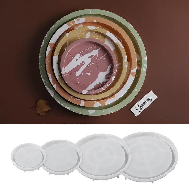 Round Tray Silicone Mold DIY Gypsum Cement Printing Handcrafted Storage Tray Flowerpot Base Casting Mold Home Decoration
