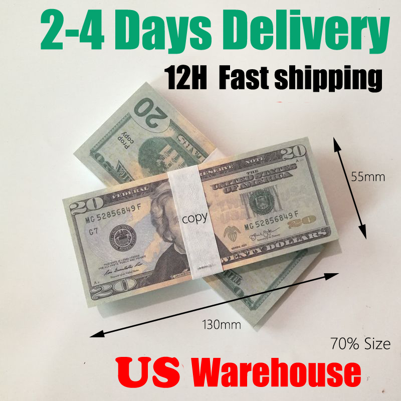 Fake Money US Prop Money Toy Bar 1 5 10 20 50 100 Dollor Movie Prop Money Faux-billets Realistic Prop Copy School Students Game Props Banknotes 100PCS/Pack 130*55mm 70% Size