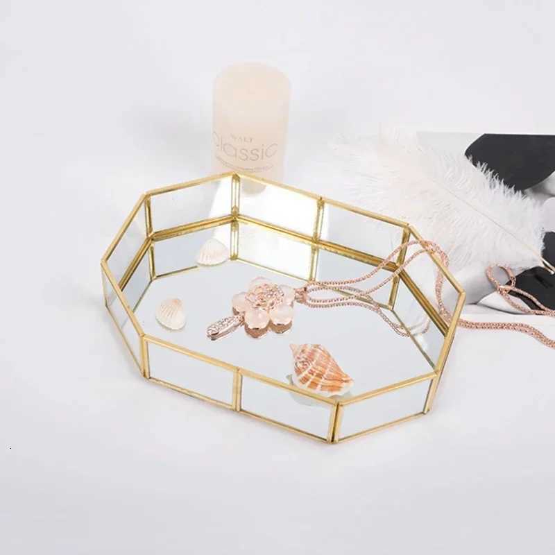 Storage Glass Storage Tray Home Kitchen Golden Tray Simple Jewelry Cosmetic Decoration Retro Copper Tea Storage Trays Y251129
