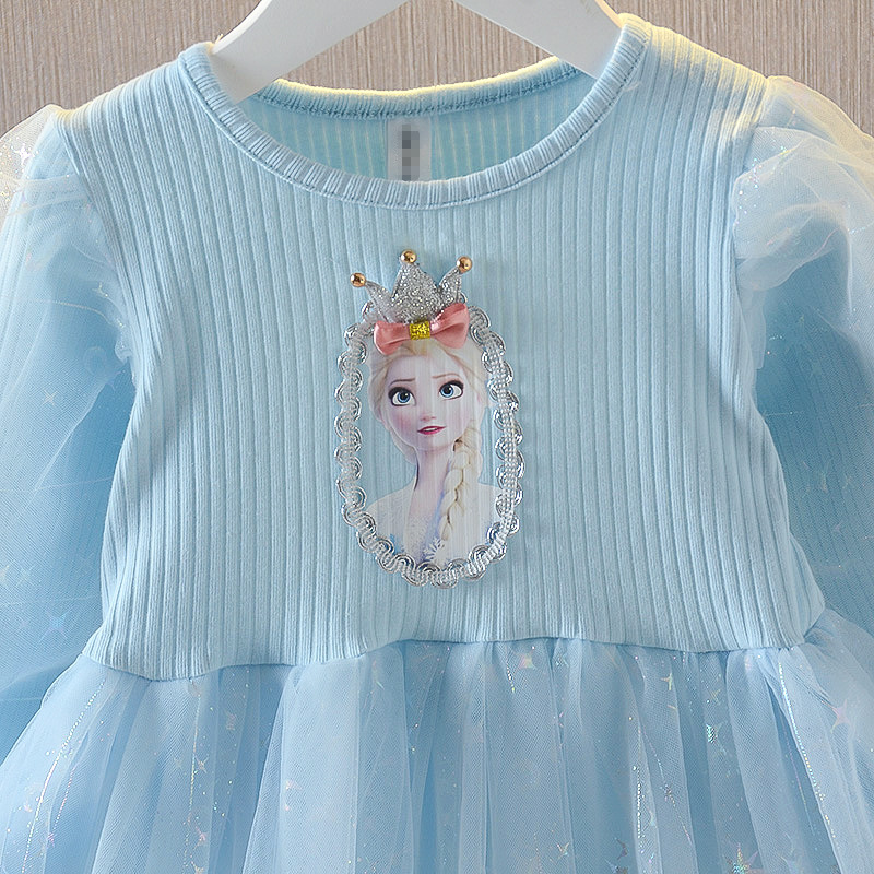 Disney Frozen Girls Princess Dress Beach Skirt Evening Gown Baby Designer Clothing Spring Set Elsa Princess Dress with Puff Sleeves and Sequin Gown Gi