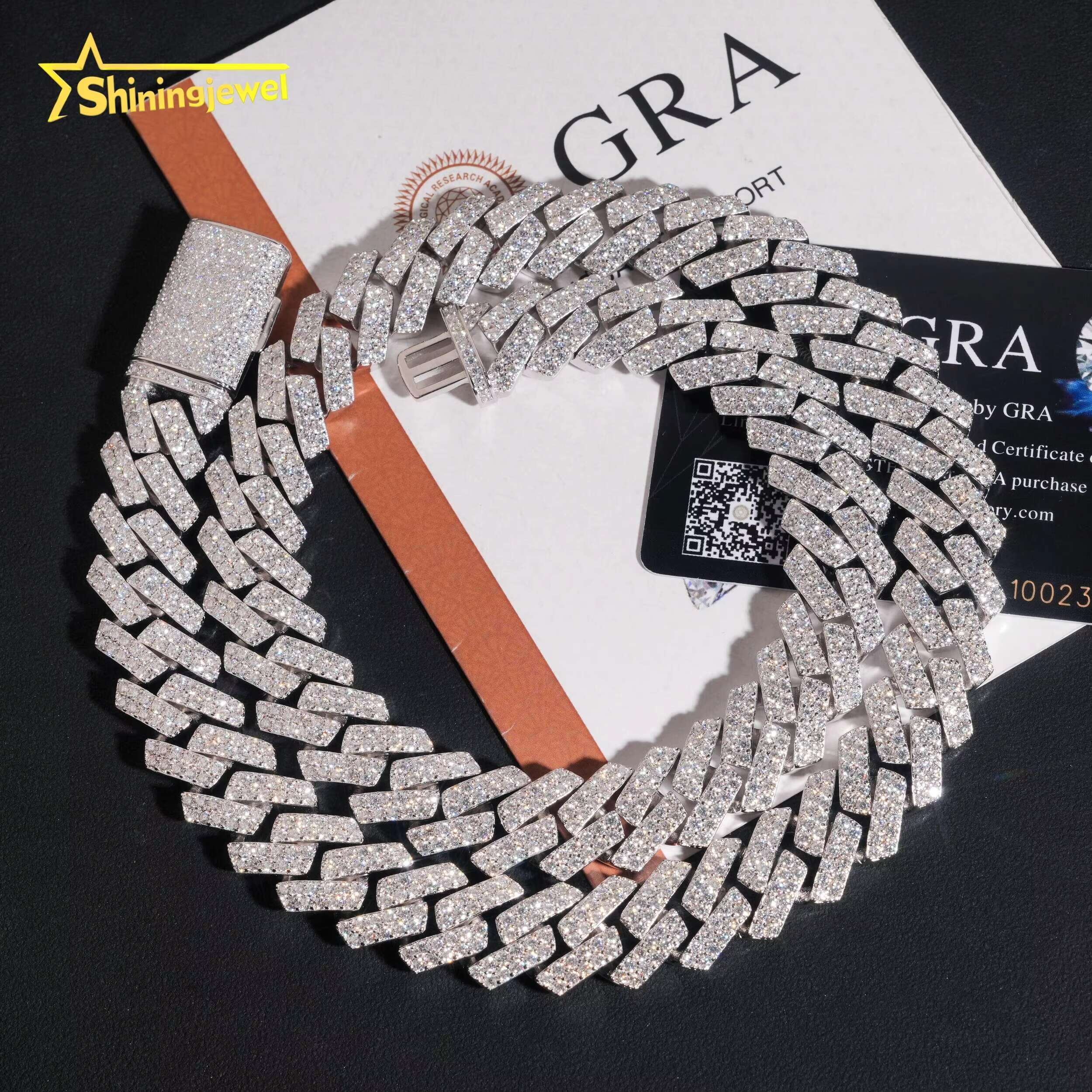 Vibrant Silver Toned 'Iced-Out' 16mm Moissanite Havana Style Chain for Trendy Accessory Lovers
