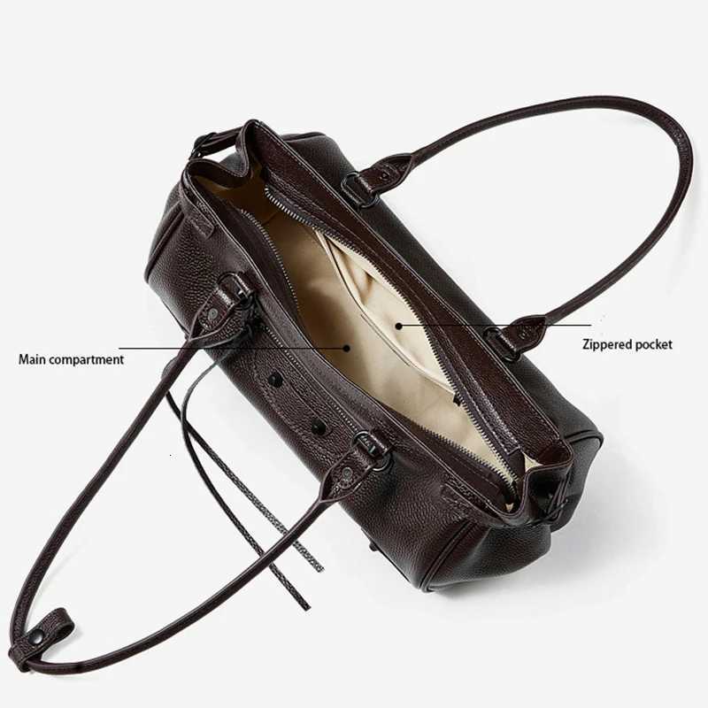 2025 New Top Grain Leather Underarm Saddle Bag ABG Punk Studded Horizontal Style Le City Motorcycle Bag Women Fashion Handbag K251128