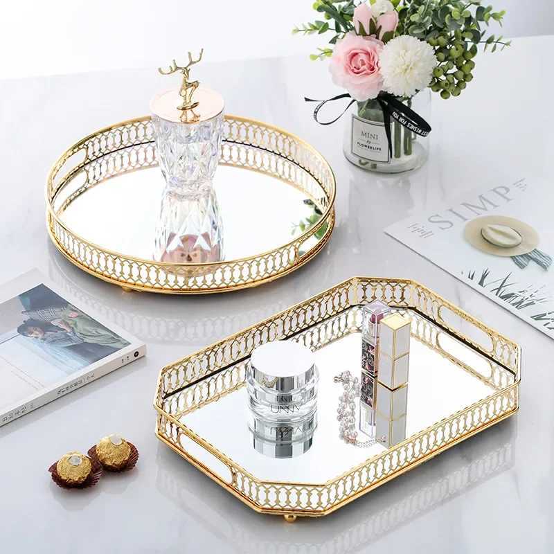 Metal Decorative Tray Makeup Organizer Box Jewelry Display Home Decorative Mirror Tray Fruit Snack Candy Dish Tea Table Storage Y251129