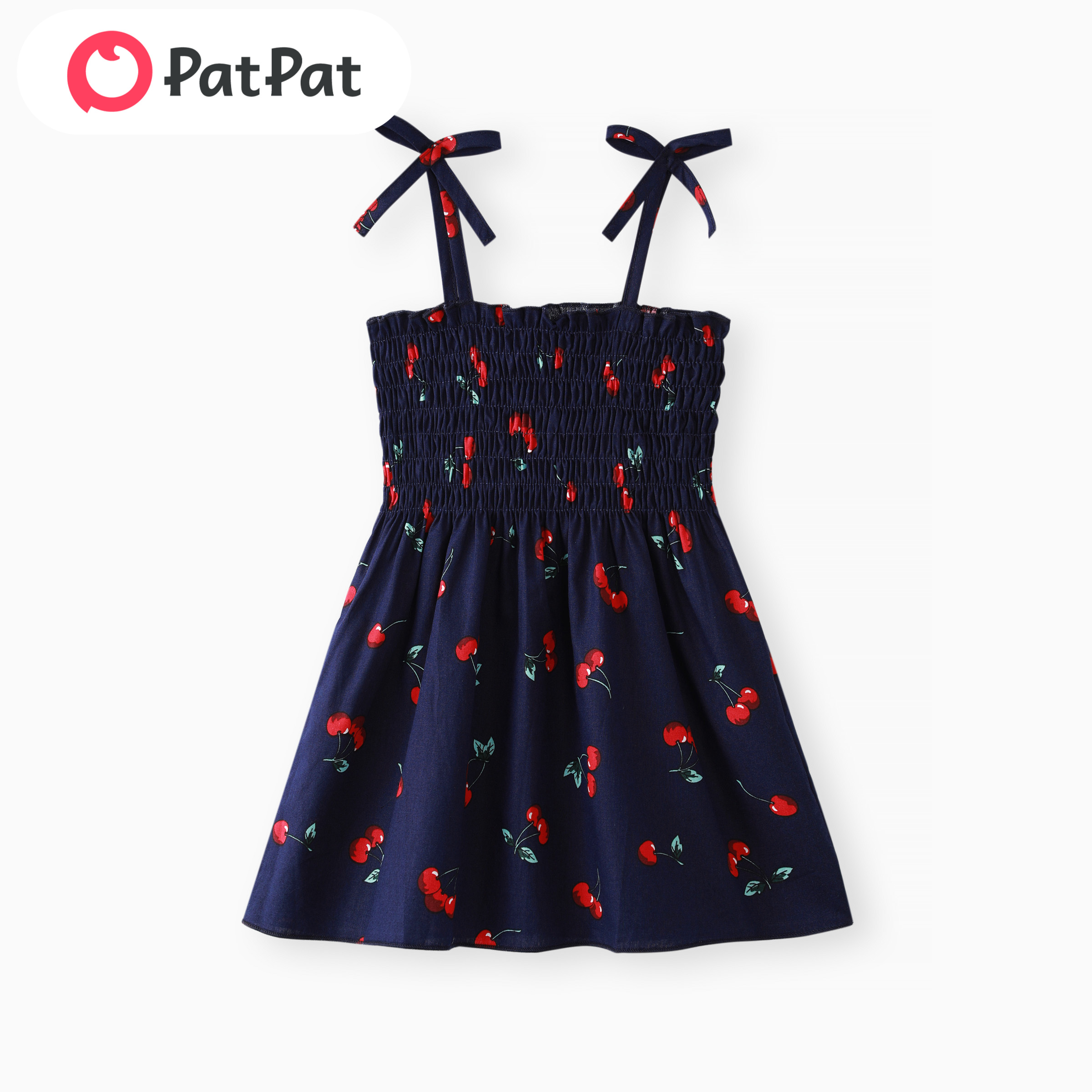 PatPat Baby Girl 100% Cotton Allover Cherry Shirred Strappy Dress