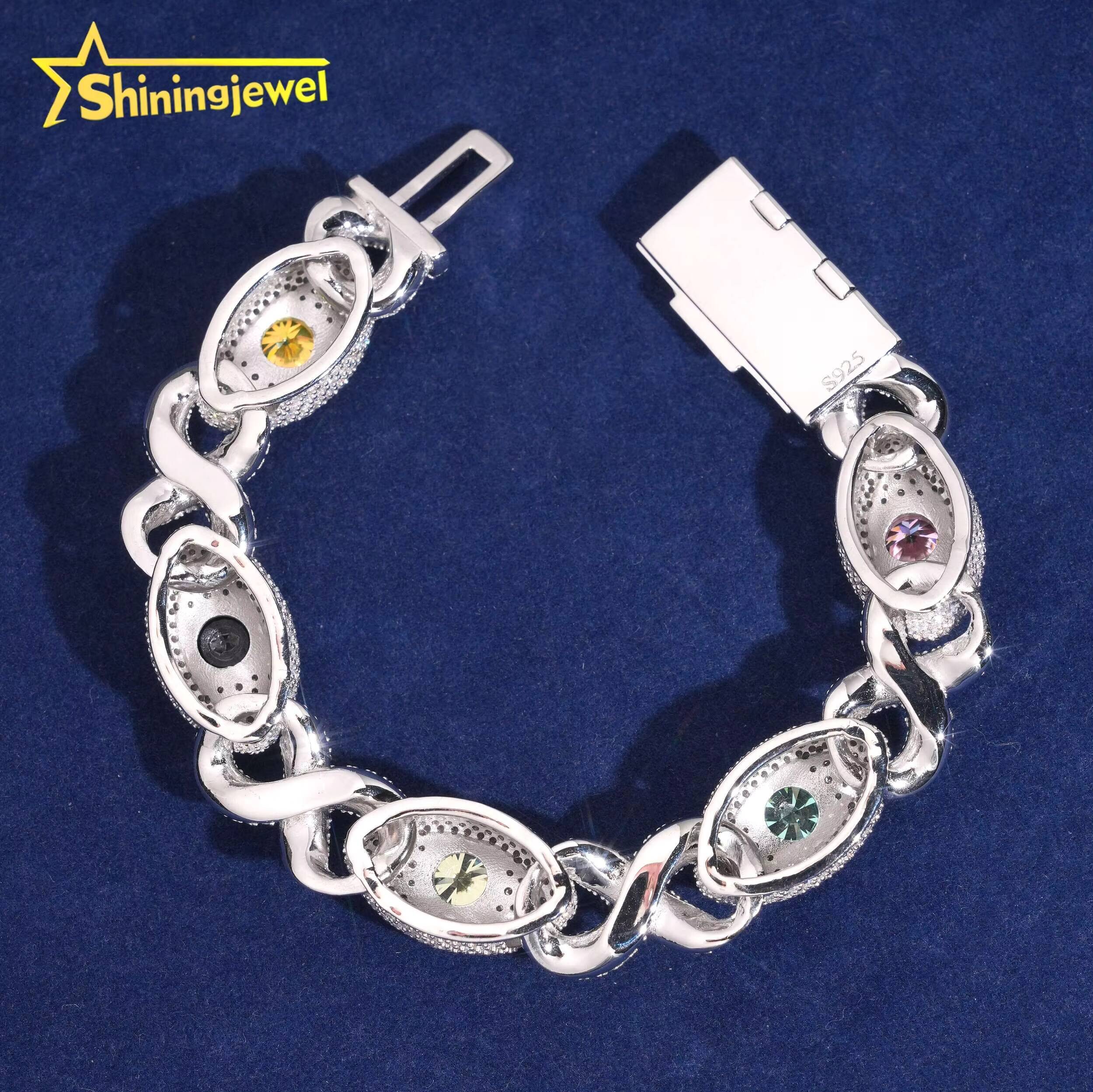 13mm Color Eye Cuban Bracelet 925 Silver Hot Sale Moissanite Diamond Miami Bracelet Hip Hop Jewelry Pass Diamond Tester