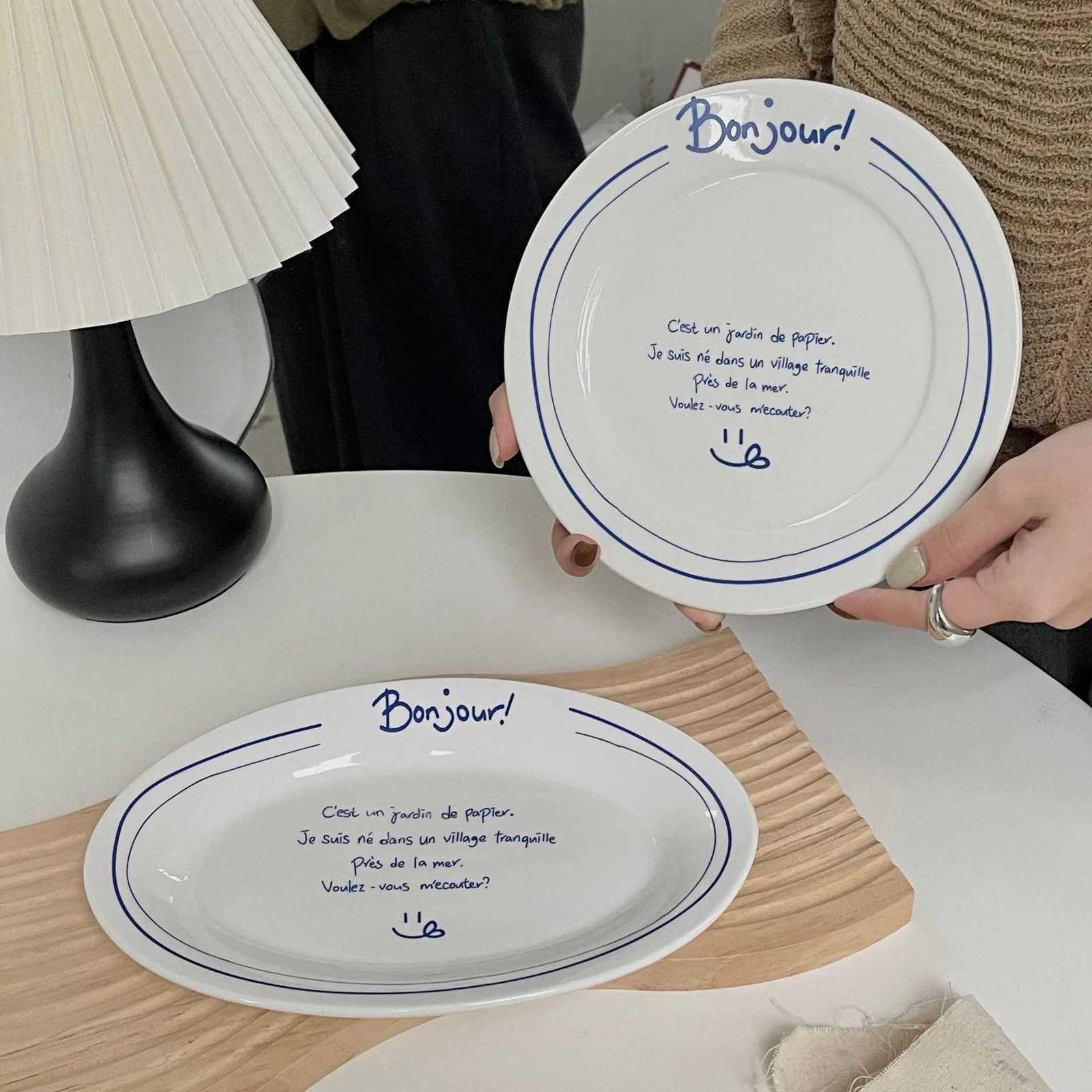 Luxury Korean French Letter Simple Dinner Plates Breakfast Plate Afternoon Tea Dessert Spaghetti Main Meal Plate He Decoration Photo Y251129
