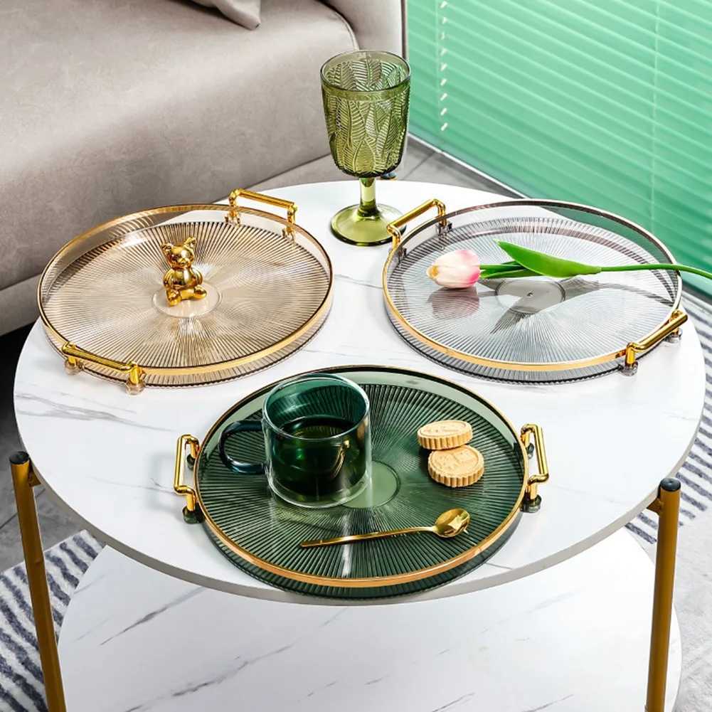 Luxury Storage Tray With Golden Handle Household Tea Dessert Fruit Storage Tray Plate Dinner Plate for Living Room Kitchen Y251129