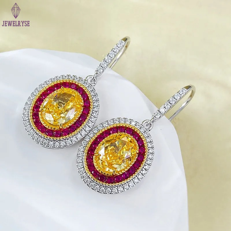 Gorgeous Sparkling Luxury Jewelry Dangle Earrings Real 100% 925 Sterling Silver Oval Cut Yellow Moissainte Diamond Party Eternity Women Wedding Drop E