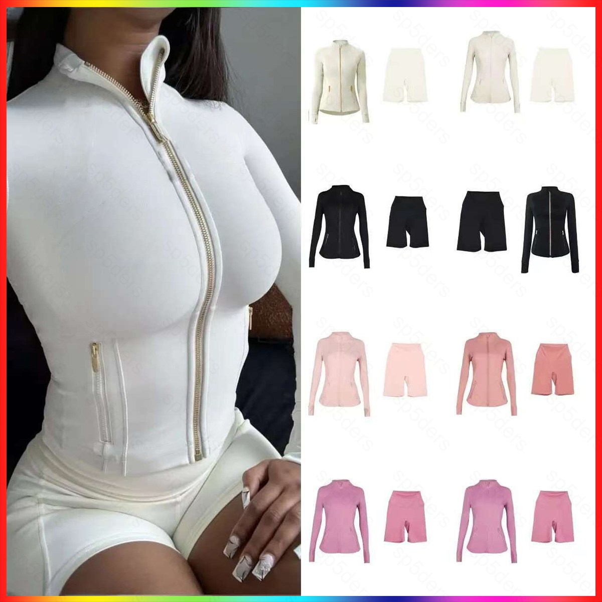 2025 New 10A Women Yoga Jacket Set Cropped Jacket Sets Zip Up Coat Shorts Leggings Flared Pants Womens Gym Sports Jackets Elastic Sportswear Outfits Suits Tracksuits