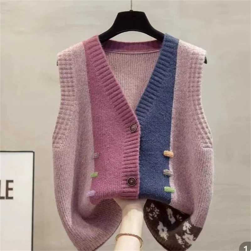 Sweater Knit Cardigan Spring Autumn Women Vest New Fashion Loose All-Match Sweater Waistcoat Ladies V-Neck Sleeveless Jacket TopT251129