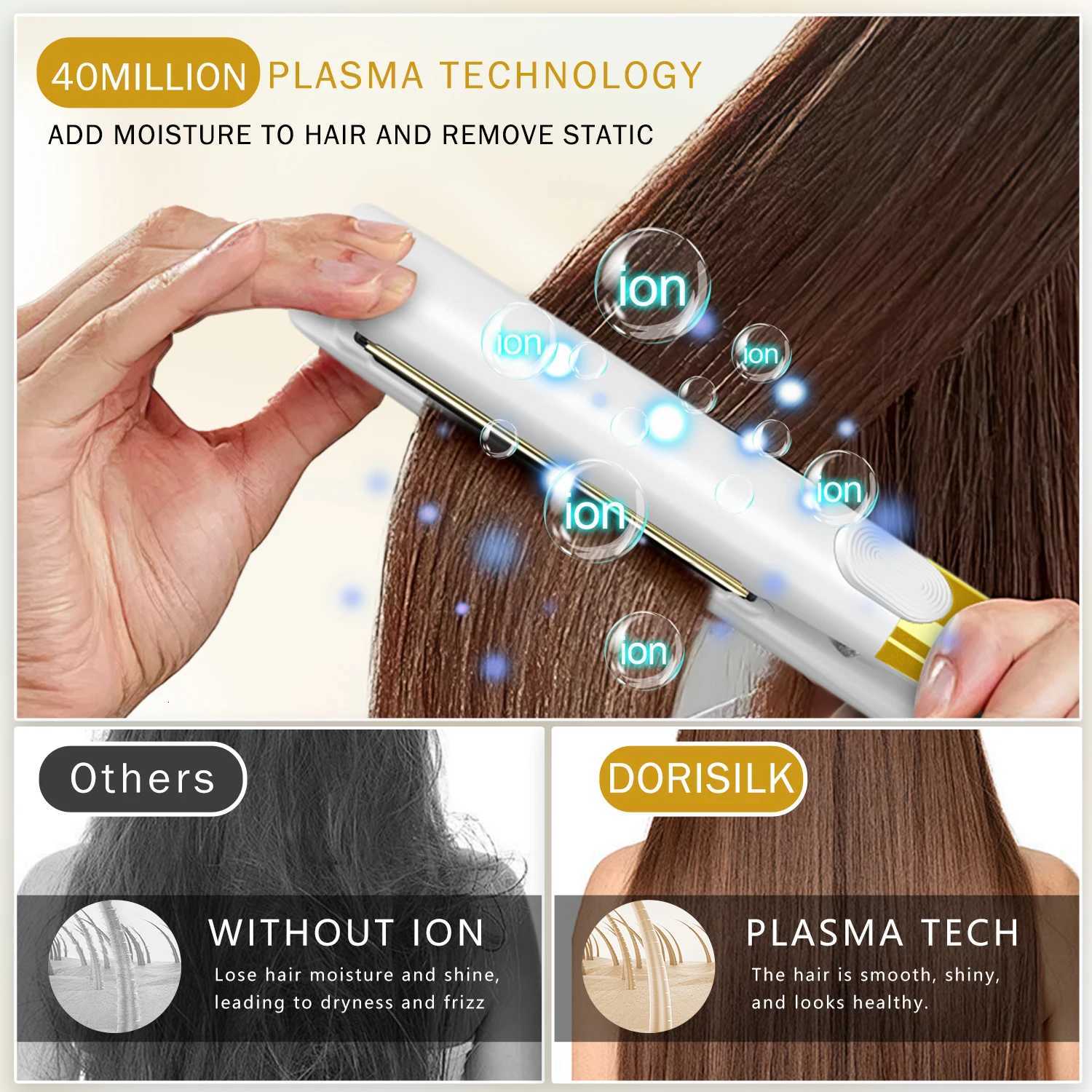 RUCHA Mirror Titanium Plate Hair Flat Iron with Plasma Keratin Treatment for Frizzy Hair Recovers the Damaged Hair StraightenerT251129