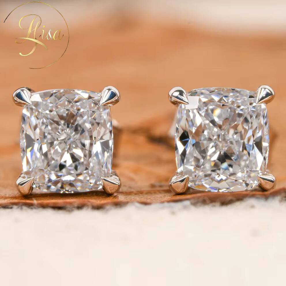 IGI Certified Lab Grown Diamond Stud Earrings 14K 18K Gold Plated VVS Radiant Cut Custom Color Unisex Jewelry