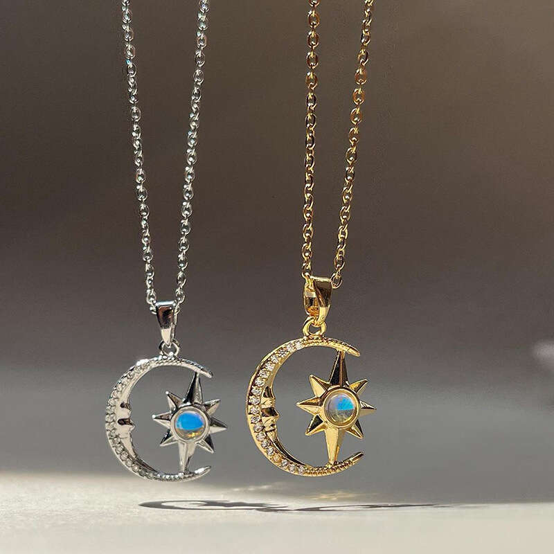 2024 fashion jewelry with moon pendant niche water dia octagonal star necklace for women