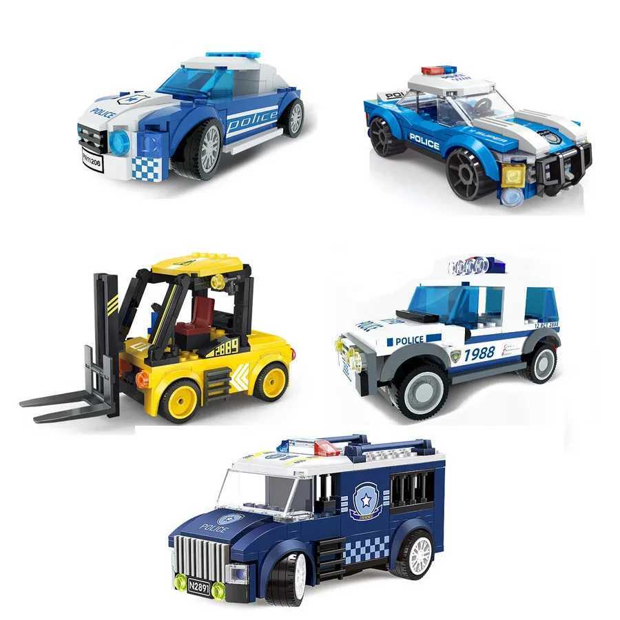 5 Style City Police Car Truck Engineering Vehicle Building Block Car Model Children Diy Bricks Set Toy Kids Gift J251129