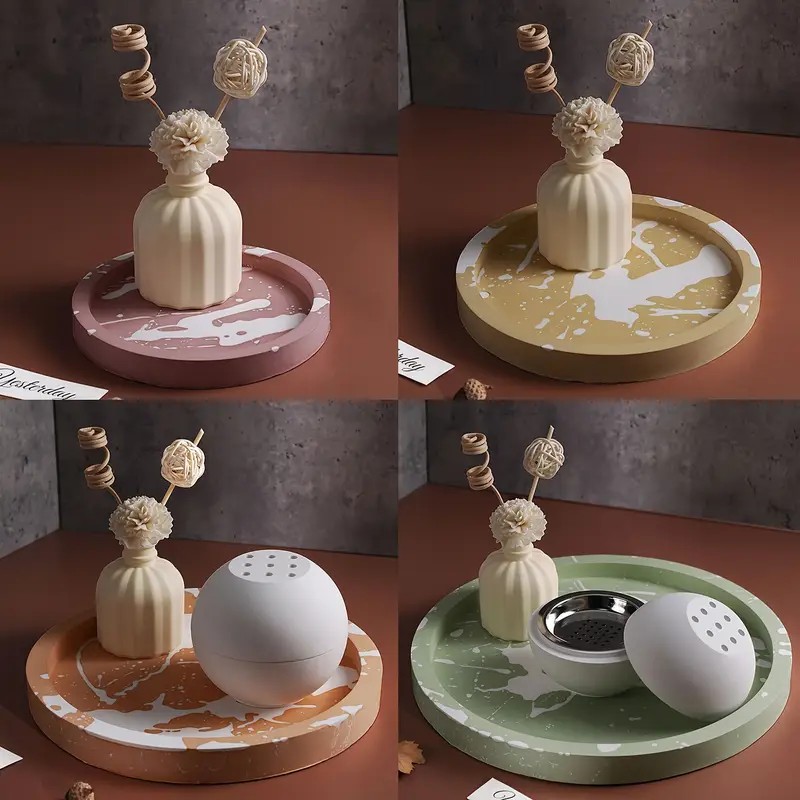 Round Tray Silicone Mold DIY Gypsum Cement Printing Handcrafted Storage Tray Flowerpot Base Casting Mold Home Decoration