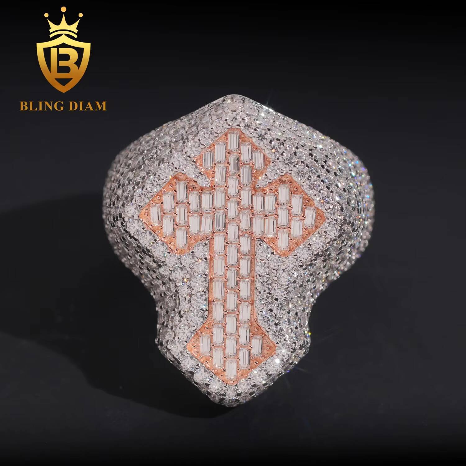 Wholesale Price Hip Hop Jewelry Vvs Moissanite Diamond Iced Out Rings 925 Sterling Silver Fashion Cross Rings for Men