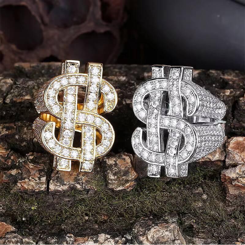 Hailer Joyas Hiphop 925 Sterling Silver Men Jewellery Dollar Sign Moissanite Diamond Ring for Men