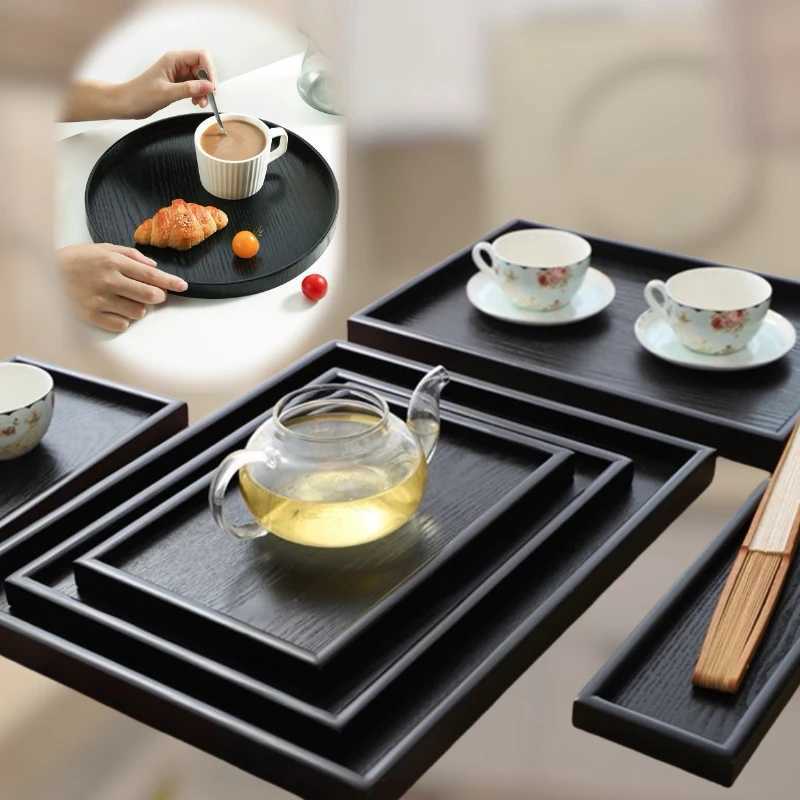 Black Wooden Tray Rectangular Solid Wood Flat Tray Restaurant Dessert Coffee Tray Household Tea Tray Trays Decorative Y251129