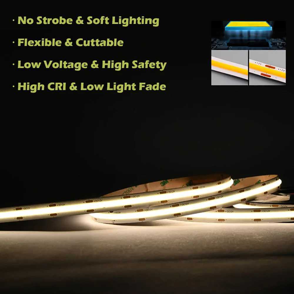 DC12V 24V COB LED Dimmable Strip Light 312 LEDs/m High Density Flexible Tape Strip RA90 3000K 4000K 6000K for Room Decor Lights M251129