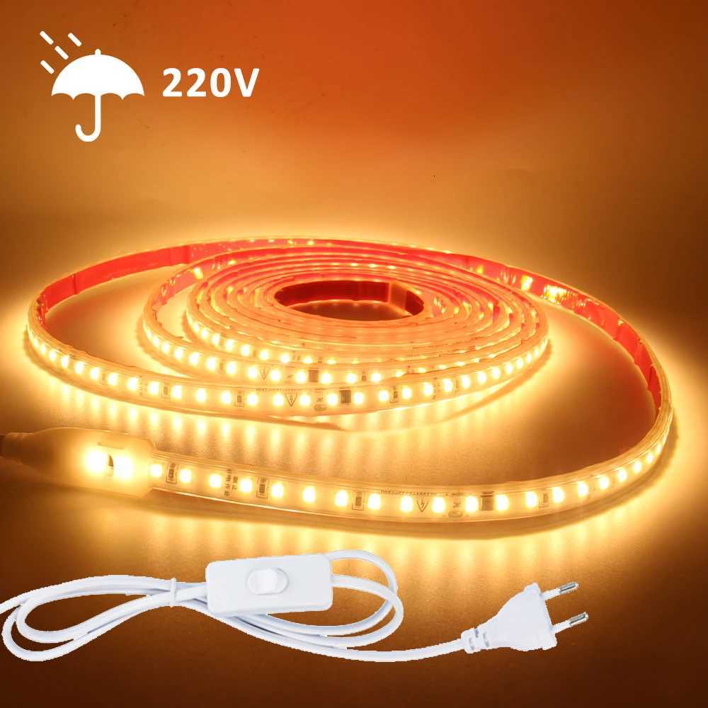 220V LED Strip Light SMD2835 120LEDs/m Waterproof Tape Lamp with EU Plug 1M 2M 3M 5M 10M 15M 20M Decor Lighting for the Yard M251129
