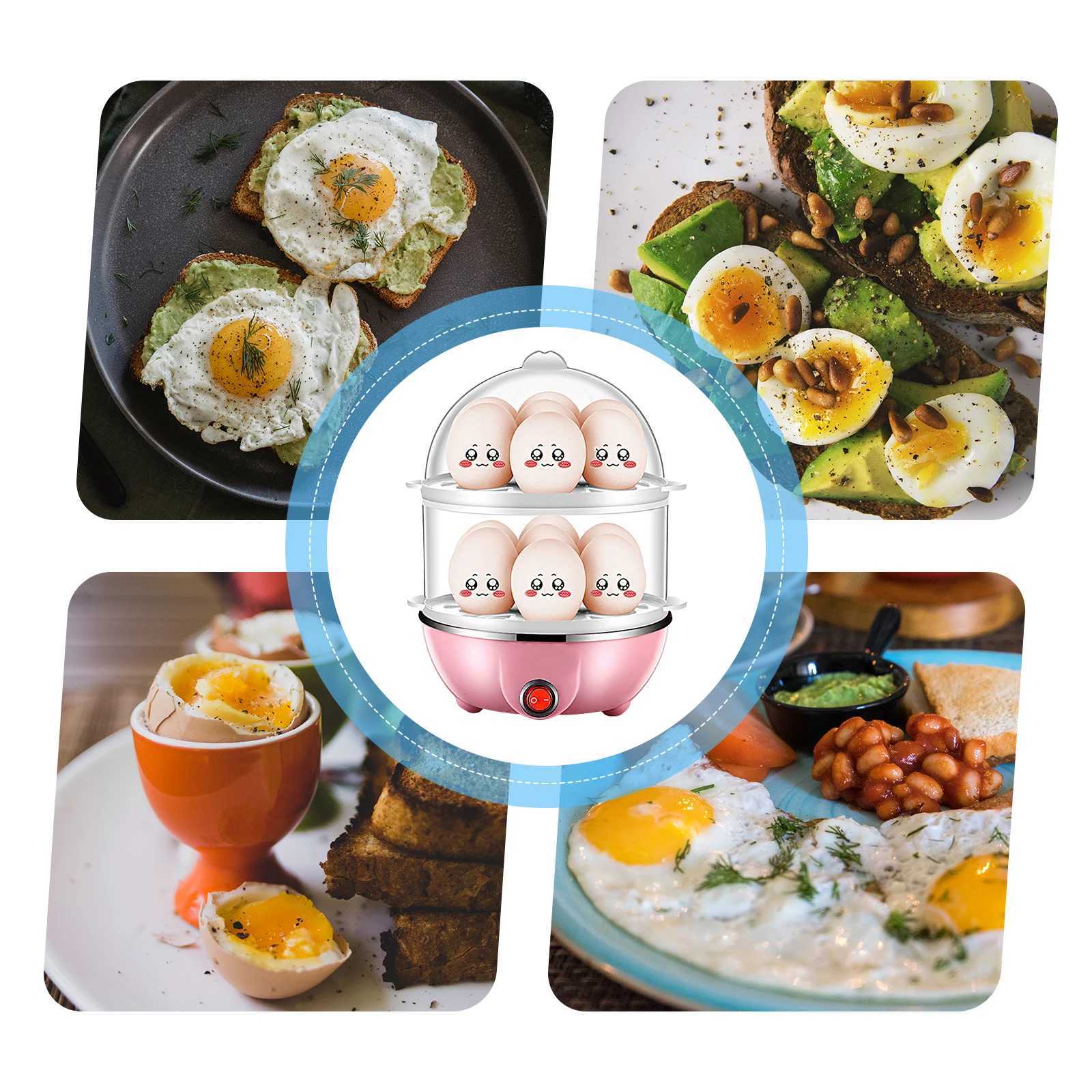 Double Layer Egg Cooker 14 Egg Capacity Hard Boiled Egg Cooker Anti-dry Electric Egg Boiler with 40mL Measuring Cup Steam C251129