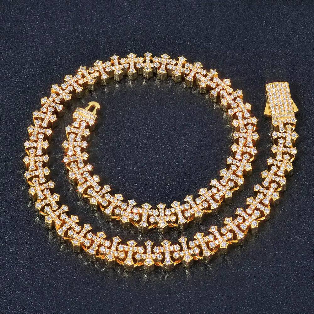 NUOYA Fine Jewelry Spring Buckle 85/11MM Iced Out Diamond Chain Necklace Cross Snowflake Design Bling Zircon Fashion Necklace