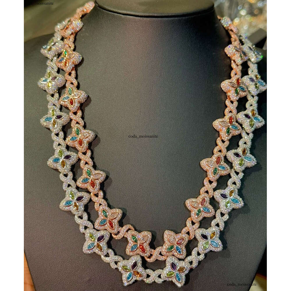 VVS Moissanite Yu Ying Custom Marquise Cut Fancy Color Silicon Stone Real Gold Plated S925 Silver Cuban Chain Necklace Hip Hop Jewelry