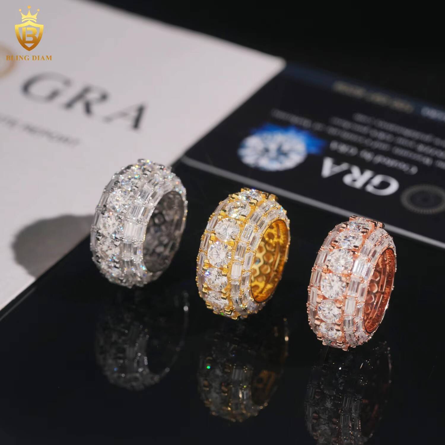 HotSale 925 Sterling Silver Moissanite Ring Men Iced Out Moissanite HipHop Style Jewelry Ring Baguette Cut Pass Diamond Test GRA