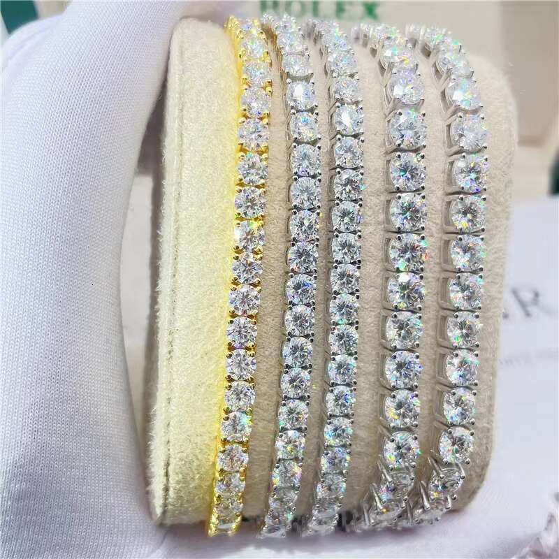 6.5MM Round VVS Moissanite 9 Inches Iced Out Moissanite Diamond Mens 18K Solid Gold Tennis Chain Bracelet With Certificate